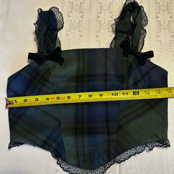 Urban Outfitters Kimchi Blue Plaid Corset Top Lace Bows Bustier M Green/Blue - Picture 5 of 9